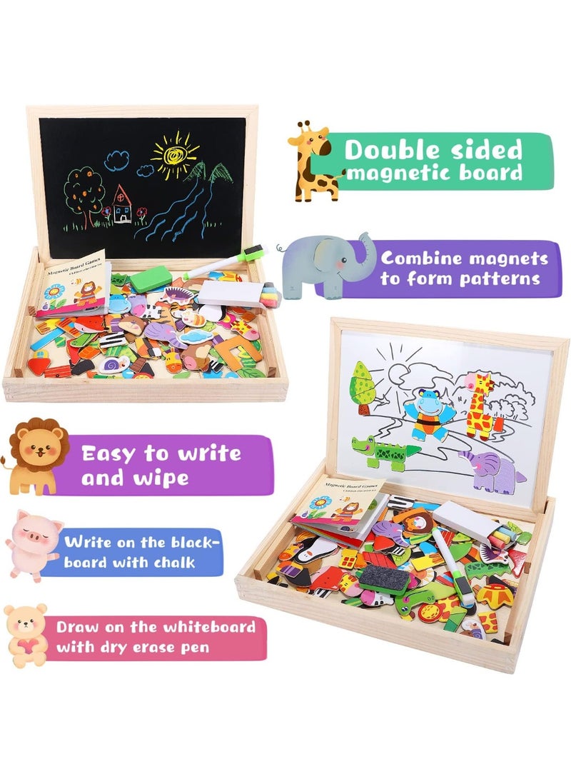 كابسترو لعبة لوح مغناطيسي خشبي للأطفال - أحجية حيوانات مغناطيسية مزدوجة الجوانب ولوح رسم مع قلم قابل للمسح | مجموعة ألعاب تعليمية لمرحلة ما قبل المدرسة - أحجية جنة الغابة - Image 4